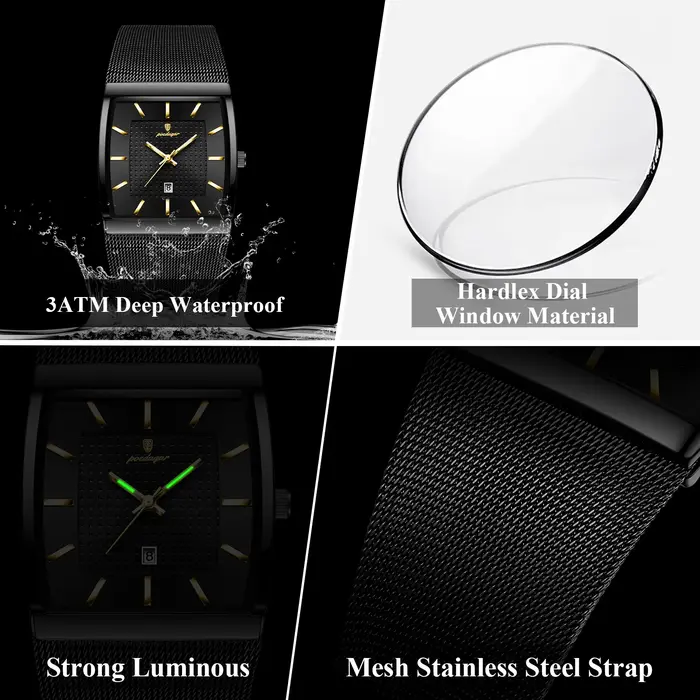 POEDAGAR Top luxe hommes montre-bracelet étanche lumineux en acier inoxydable maille Date homme mont