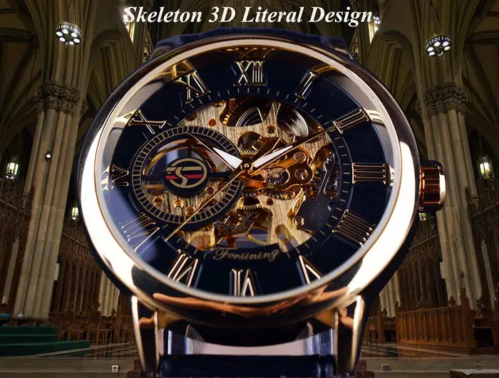 Forsining-Montre mécanique avec logo 3D pour homme
