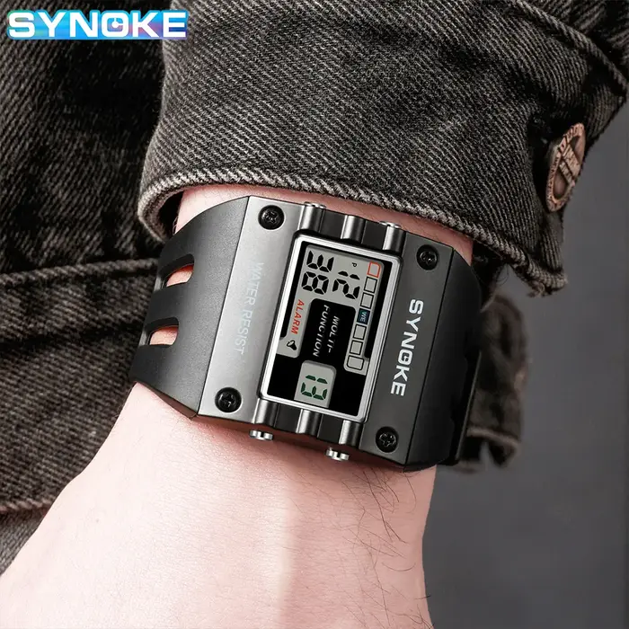 SYNOKE montre numérique montre en plein air nouvelle couleur tendance hommes sport montre électronique étanche nuit lueur grand écran carré étudiant