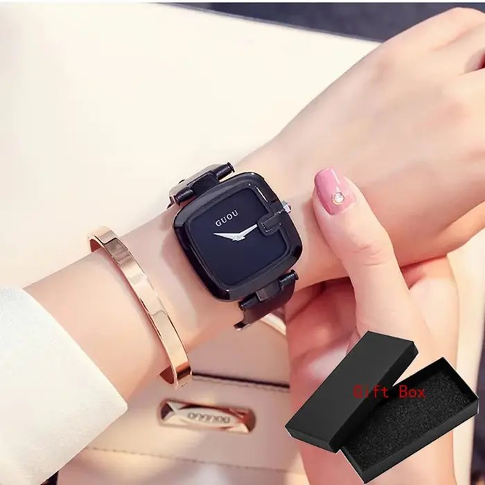 Guou – montres Zegarek Damski pour femmes, Bracelet en cuir, horloge Saati, marque de luxe, nouvelle collection 2020