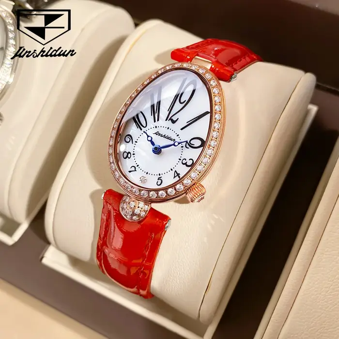 JSDUN 8827 femmes Montre de luxe diamant cadran numérique étanche bracelet en cuir haut de gamme mode