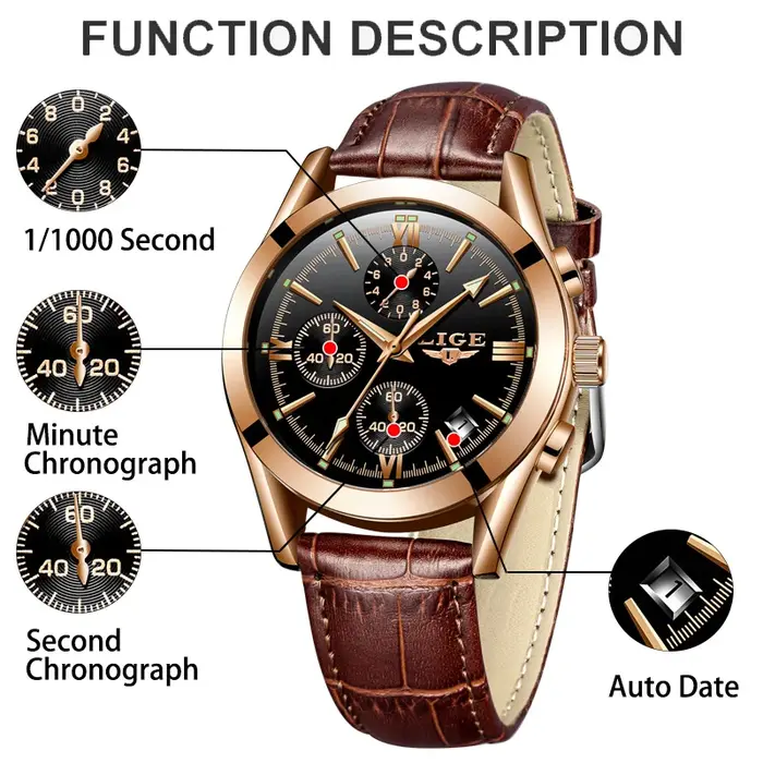 LIGE mode hommes montres haut de gamme de luxe militaire montre à Quartz