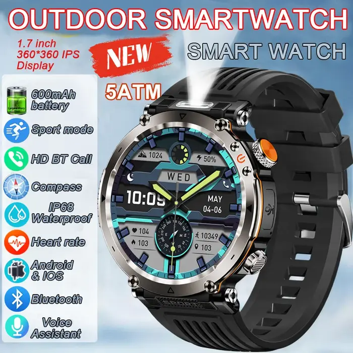 2025 nouvelle mode luxe 5ATM montre HT30 GPS boussole montre intelligente Sport de plein air homme AMOLED 366*366 NFC fréquence cardiaque IP68 Smartwatch