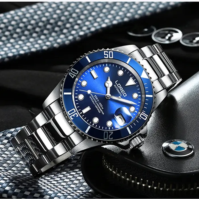 LOREO Style classique plongée 200m montre de Sport automatique hommes saphir miroir mouette mouvement Date lumineux montres mécaniques
