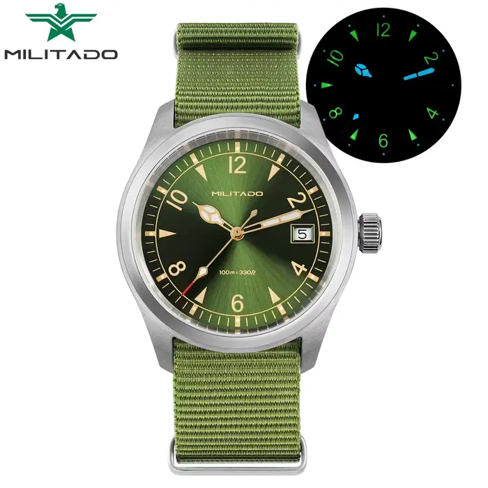 Militado ML08 montre à Quartz Ronda 515 mouvement dôme saphir montre-bracelet BGW9 lumineux 38mm montres Vintage 10Bar étanche