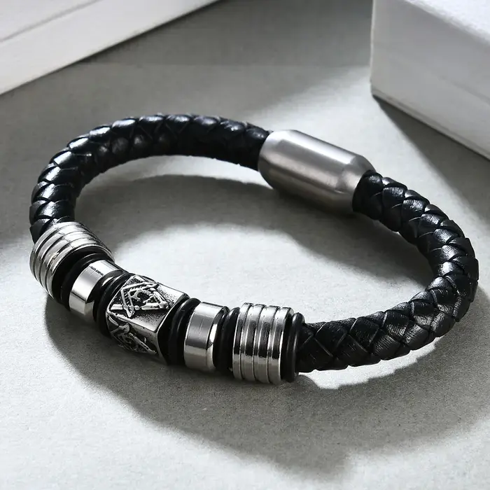 Bracelet en cuir véritable avec boucle magnétique pour homme