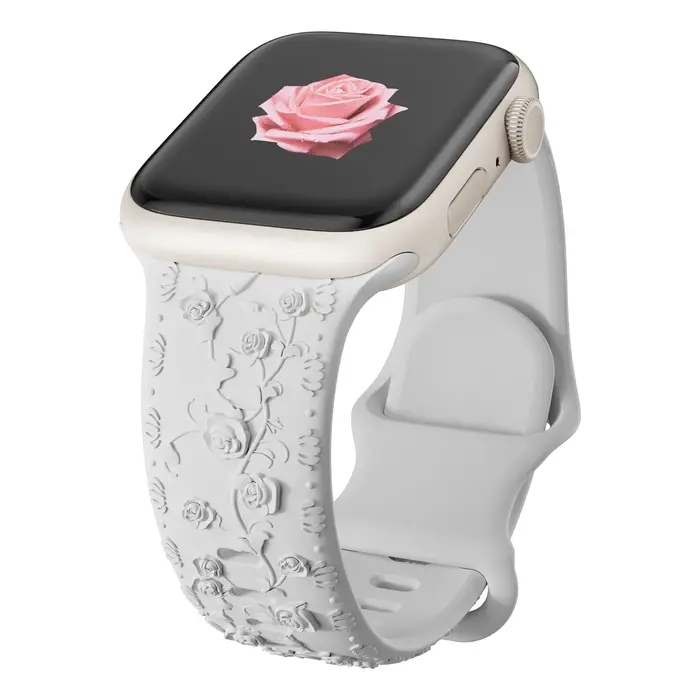 Bracelet en silicone gravé floral pour Apple Watch Band, iWatch Series 8, 7, 6, 9, SE ultra, 5, 4, 3