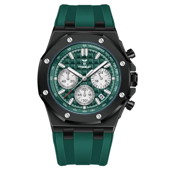 Montre Homme TYBERLEY Classique Style Chêne à Quartz, Design Octogonal, Bracelet en Caoutchouc Lumineux, Étanche, Idéale pour le Sport et les Affaires, Parfaite pour les Trajets Quotidien