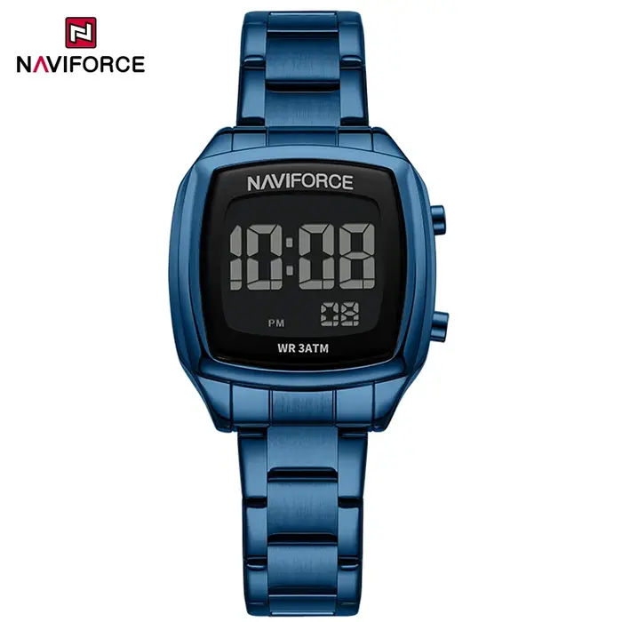 Montres NAVIFORCE pour femmes, écran LCD numérique, étanche, bracelet en acier, mode décontractée fé