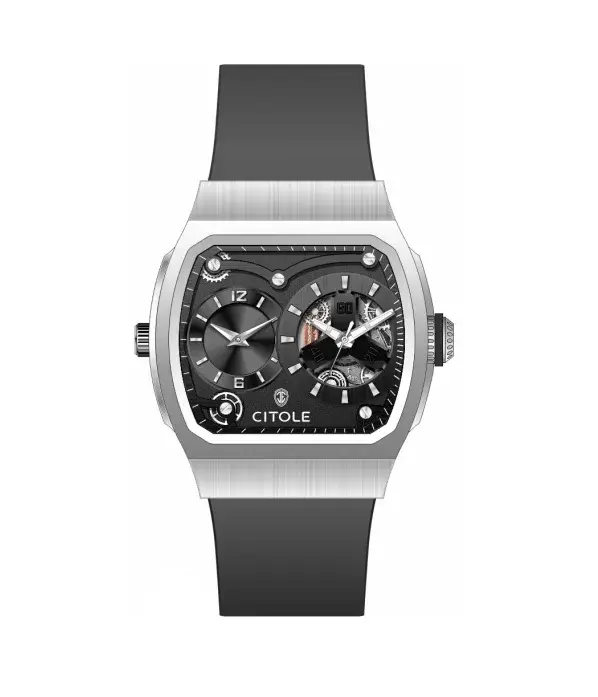 Montre Chronographe Carrée à Quartz Étanche avec Bracelet en Silicone