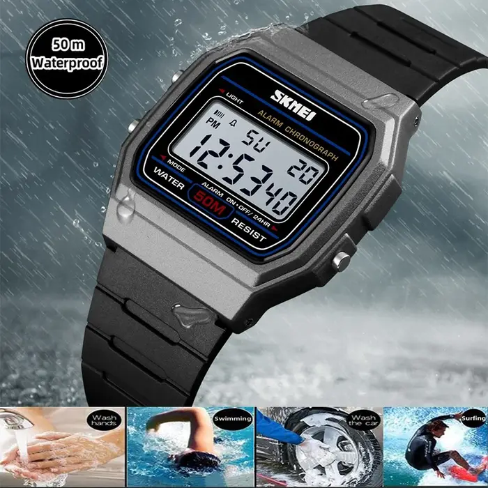 Skmei femmes Led montres étanches mode bracelet en polyuréthane natation numérique Sport montre-bracelet femme réveil