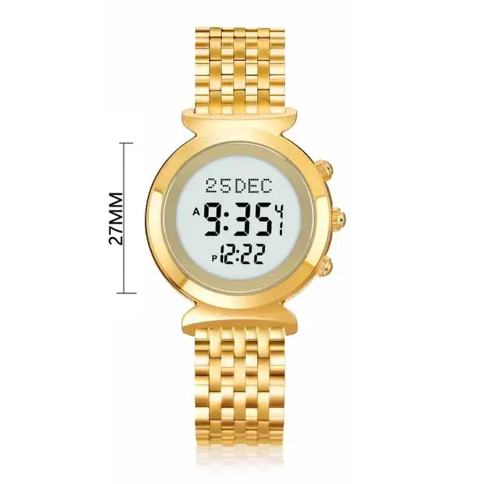 AL Harameen Fajr Time Watch avec Azan et Qibla Direction Horloge de prière islamique en acier inoxydable résistant à l'eau
