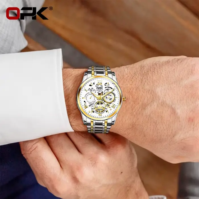 OPK8135-montre pour hommes, bracelet en acier avec lueur nocturne étanche
