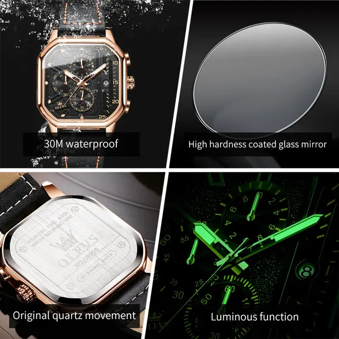 Montre-bracelet carrée étanche pour homme