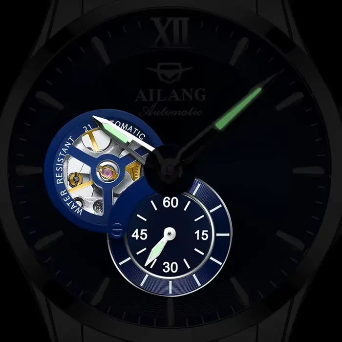 AILANG hommes montres haut de gamme de luxe en acier inoxydable montre mécanique