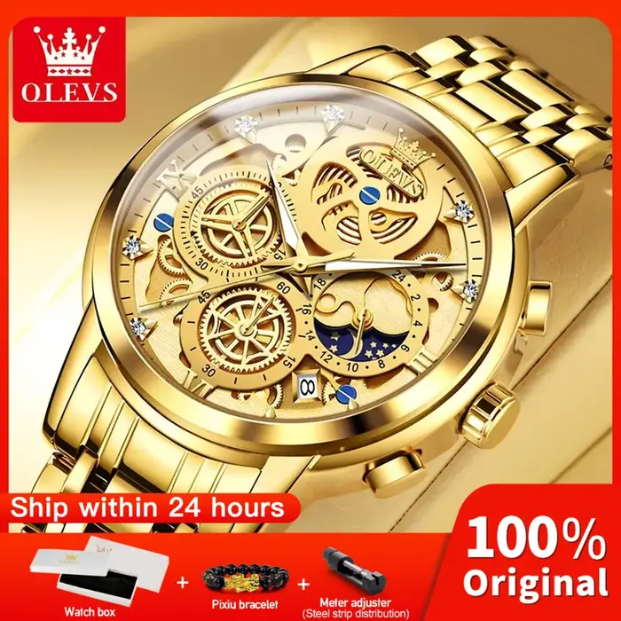 OLEVS 9947 montre pour hommes Original haut de gamme de luxe étanche montres à Quartz pour homme squelette