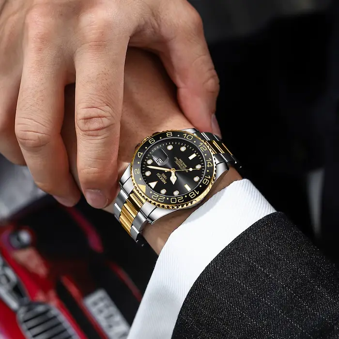 NIBOSI Top marque hommes montres de haute qualité de luxe GMT montre à Quartz Date automatique étanche