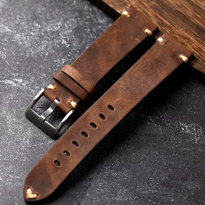 Bracelet de montre vintage en cuir véritable fait main 18 20 22MM, marron foncé, noir, souple, pour 