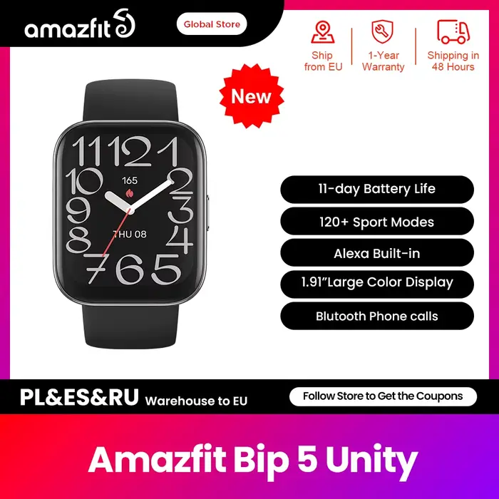 Nouveau Amazfit Bip 5 unité 46mm montre intelligente plus de 120 Modes sportifs surveillance de la santé 24 heures Smartwatch pour téléphone Android IOS