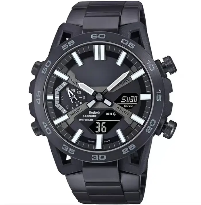 Montre de course multifonction à double affichage avec grand cadran et bracelet en acier