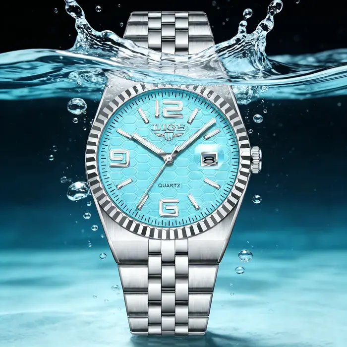Montres pour hommes LIGE, cadran en nid d'abeille bleu Tiffany, montre-bracelet à quartz, lumineuse, étanche 3ATM, montres d'affaires pour homme, Relogio Clock