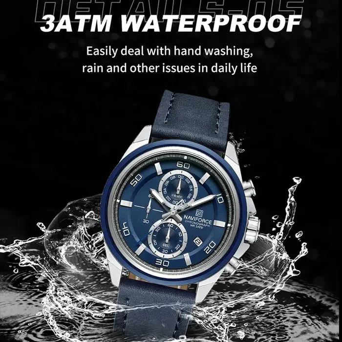 NAVIFORCE marque montres pour hommes bracelet en cuir véritable chronographe Quartz affichage de la Date montre-bracelet Sport étanche mâle cadeau horloge
