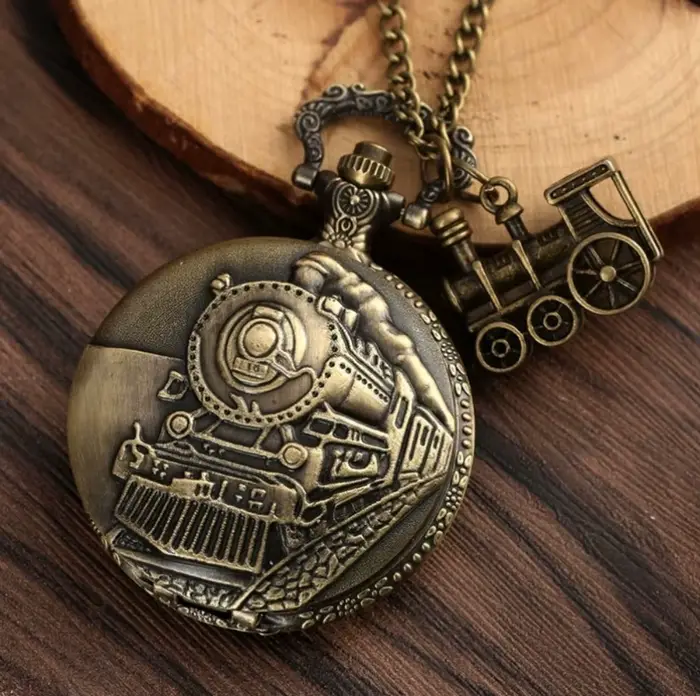 Montre de poche à Quartz avec Train Steampunk classique Vintage