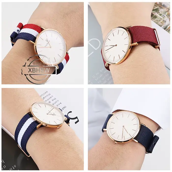 Bracelet de montre en nylon pour DW, 12mm, 14mm, 13mm, 16mm, 19mm, avec boucle en or rose, pour Daniel Wellington, pour femmes et hommes