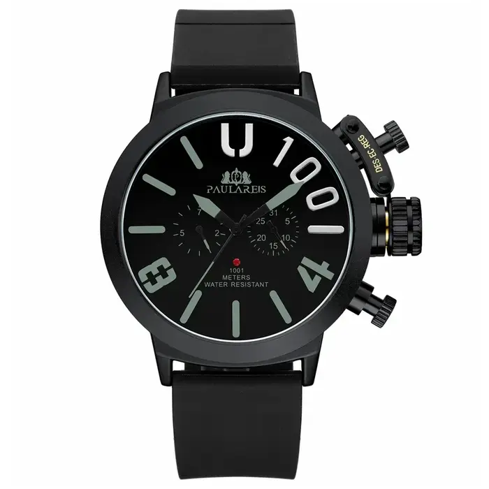Montre existent à Remontage existent pour Homme, Bracelet Mécanique en Caoutchouc, Noir, Argent, Boî