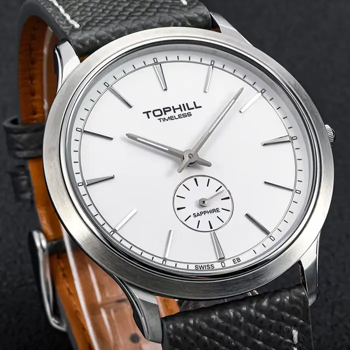 TOPHILL – montre pilote Vintage pour hommes, mouvement à Quartz, montre-bracelet ultra-fine, petit cadran secondaire en émail, verre saphir, étanche à 30m