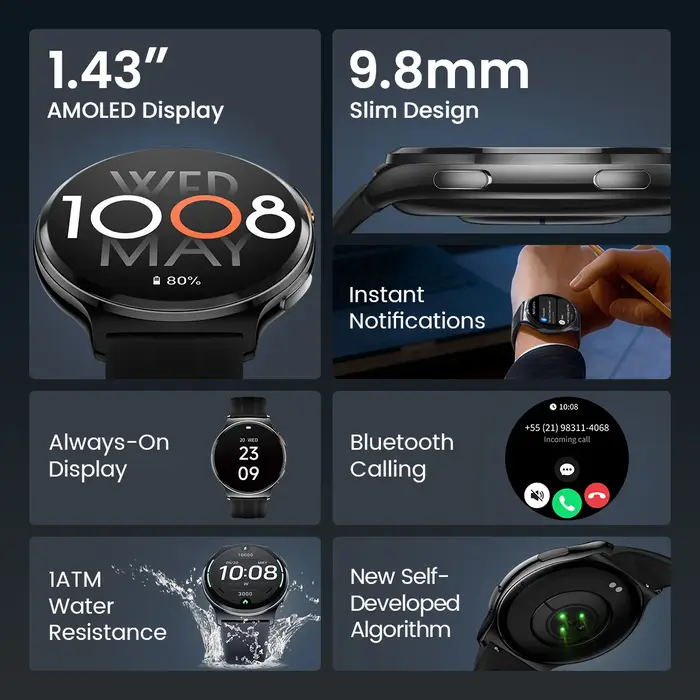 HAYLOU Solar Lite 2 Smartwatch 1.43 ''AMOLED affichage 24h surveillance de la santé plus de 150 Modes sportifs appel vocal montre intelligente 1ATM