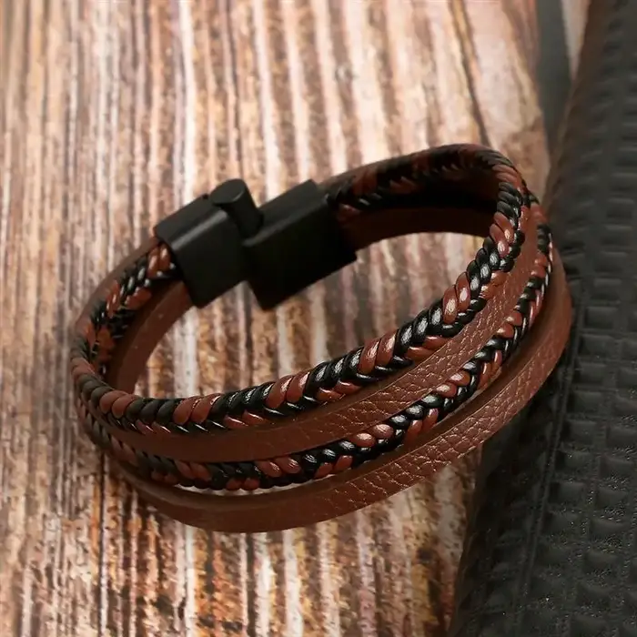Nouveau Bracelet en cuir tressé pour hommes