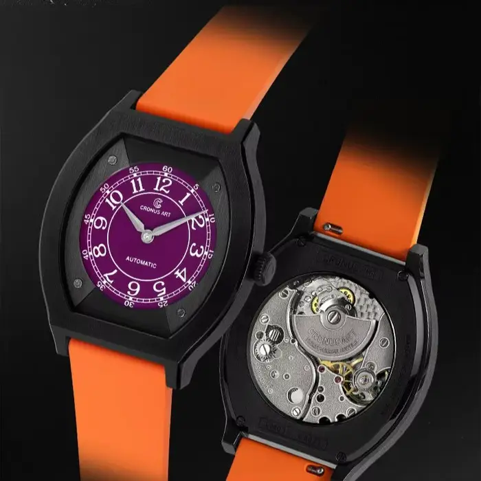 CRONUSART hommes montre automatique 41mm titane Tonneau mécanique montre-bracelet lumineux FKM bracelet en caoutchouc fluoré Micro Rotor
