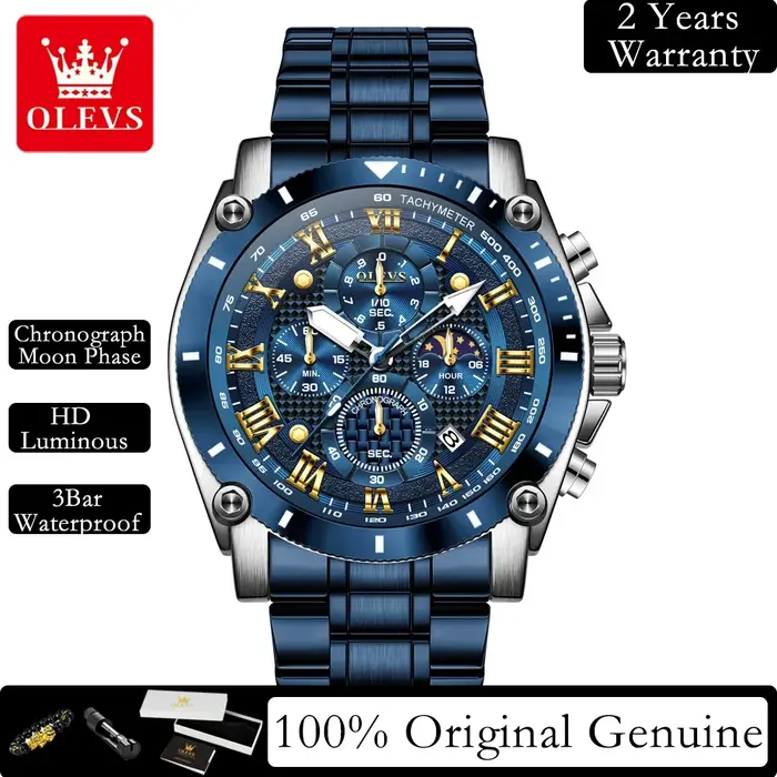OLEVS nouveau homme montre Phase de lune chronographe étanche lumineux multi-fonctionnel Original marque de luxe Quartz montres pour hommes 3689