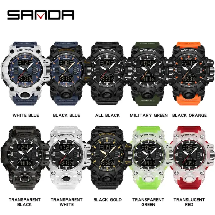 SANDA luxe G Style montre électronique pour hommes Sports de plein air LED analogique numérique chronographe militaire double affichage 50M étanche