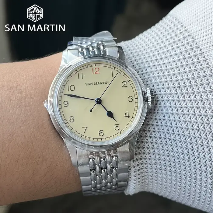 San Martin 38.5mm montre pilote rétro en acier inoxydable NH35 Simple Style militaire hommes montre-bracelet mécanique automatique 10Bar SN0105