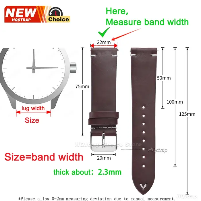 Nouveau bracelet de montre en PU marron et noir 18mm 20mm 22mm pour hommes et femmes
