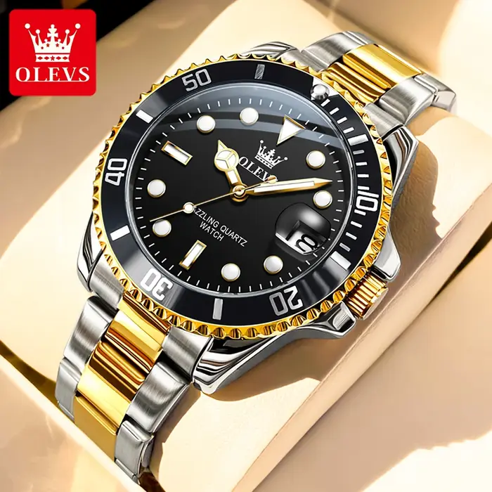OLEVS 5885 montres pour hommes affaires bracelet en acier inoxydable montre à Quartz vert calendrier étanche lumineux