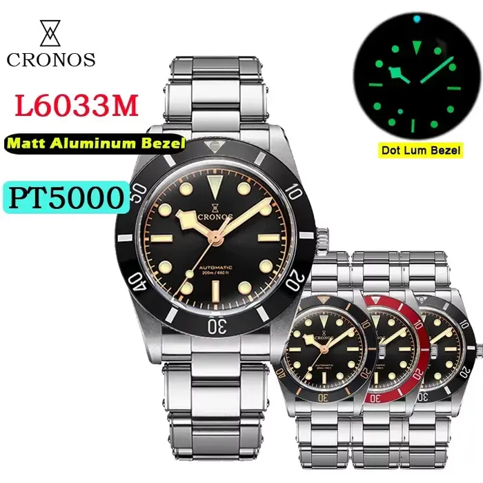 Cronos montres de luxe pour hommes 37mm plongeur BB54 Vintage automatique mat/lunette en aluminium maillons d'extrémité femelle saphir 20 Bar L6033