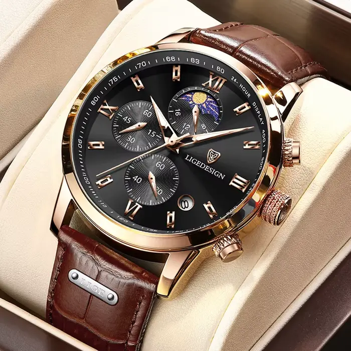 Montre étanche en cuir pour homme