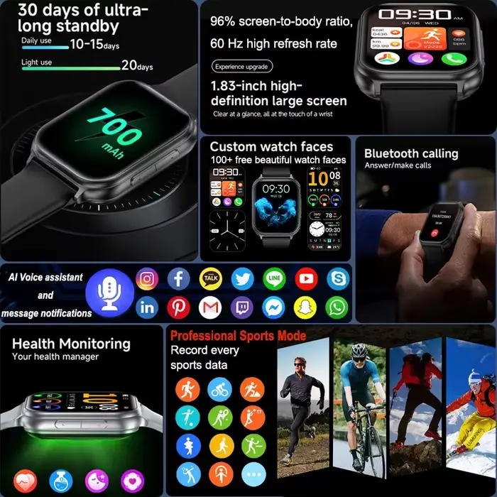Montre connectée LIGE avec batterie 700 mAh