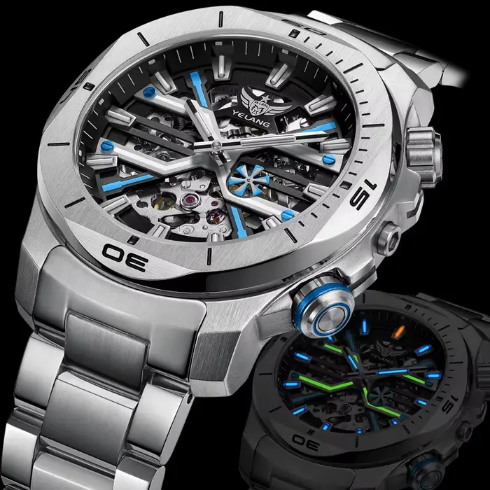 YELANG – montre automatique pour hommes, 44mm, carrée, mécanique, Tubes lumineux, saphir, étanche 30