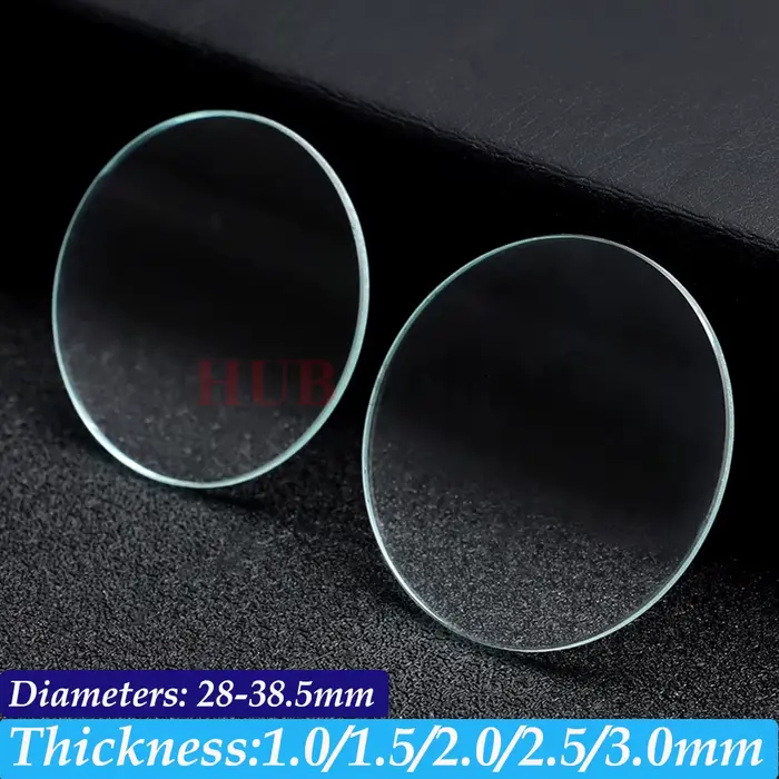 Verre de montre de remplacement plat, épaisseur 1.0/1.5/2.0/2.5/3.0mm, diamètres 28-38.5mm, cristal