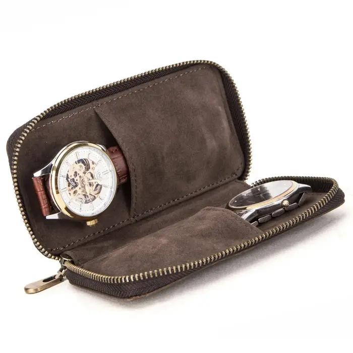 Boîte de montre en cuir rustique à 2 fentes