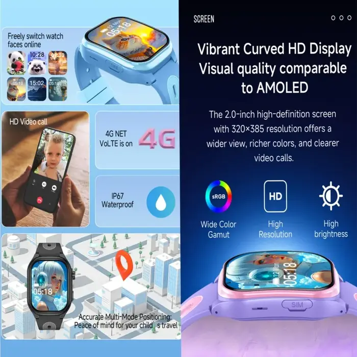 2 + 16GB enfants 4G montre de téléphone intelligent GPS WIFI appel vidéo APP télécharger SOS enfant Smartwatch moniteur traqueur localisation garçons filles cadeaux