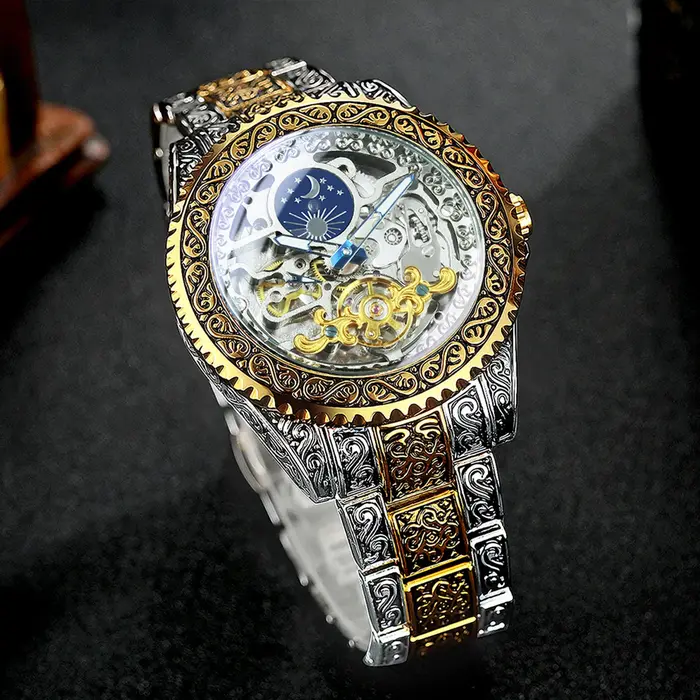 Montres mécaniques squelette en or de luxe Forsining