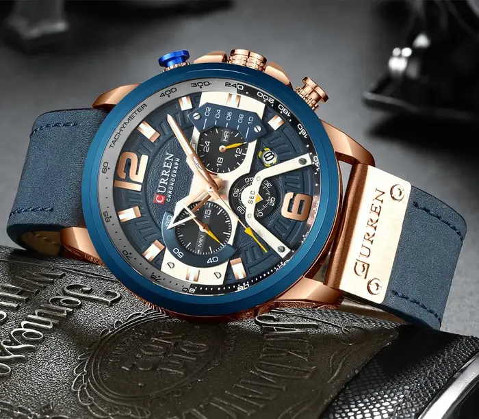 CURREN montres de Sport décontractées pour hommes bleu Top marque de luxe militaire en cuir montre-b