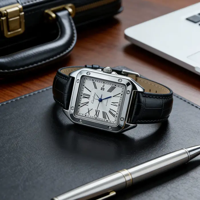 Montre à quartz pour homme avec chiffres romains carrés