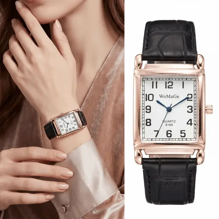 Montre carrée Vintage WoMaGe pour femme, bracelet en cuir, montre à Quartz pour femme, simple et élégante, cadeau pour femme