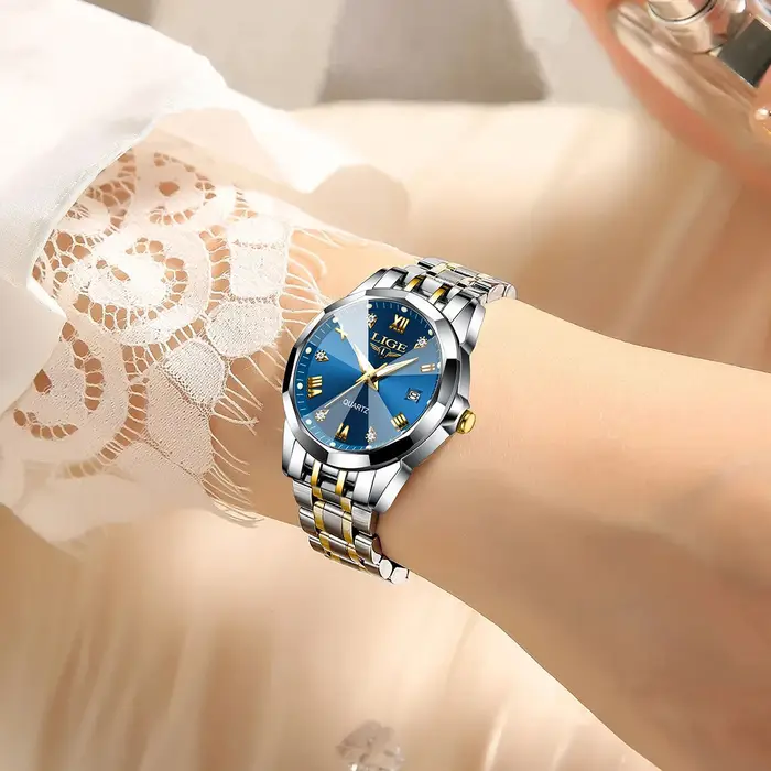 LIGE-Montre de Luxe Élégante pour Femme, en Acier Inoxydable, Étanche, à Quartz, pour Fille